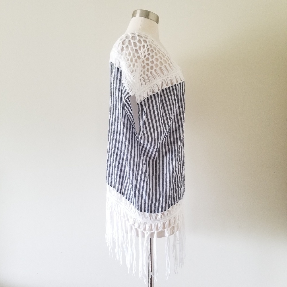 Steve Madden Summer Stripe Crochet Poncho Navy New - Picture 3 of 8